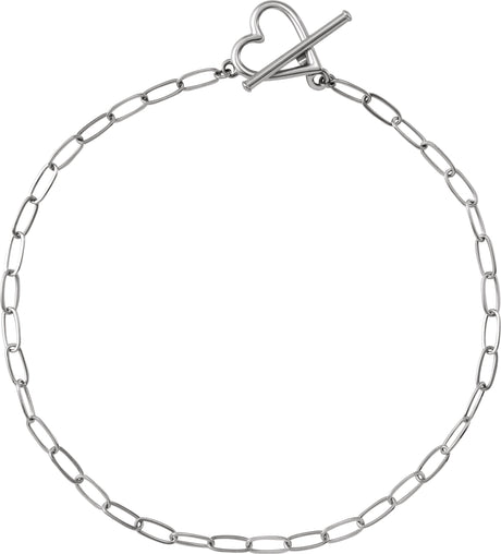 14K Gold Heart & Paperclip-Style Bracelet - White Gold