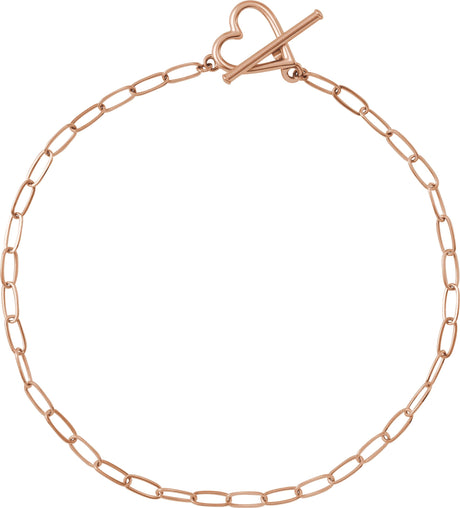 14K Gold Heart & Paperclip-Style Bracelet - Rose Gold