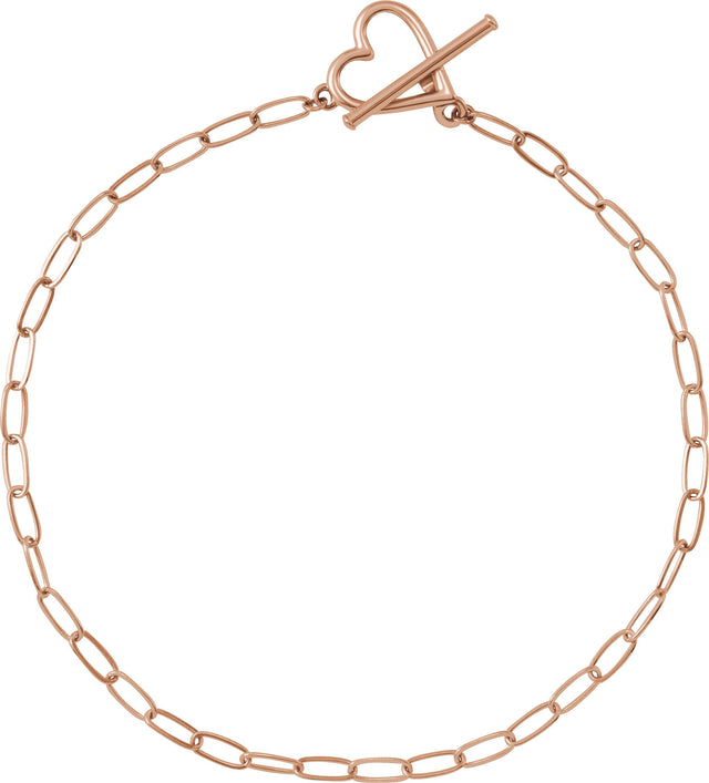 14K Gold Heart & Paperclip-Style Bracelet - Rose Gold