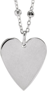 14K Gold Engravable Heart Necklace or Pendant – 15.6x12mm - White Gold