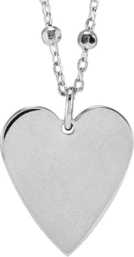 14K Gold Engravable Heart Necklace or Pendant – 15.6x12mm - White Gold
