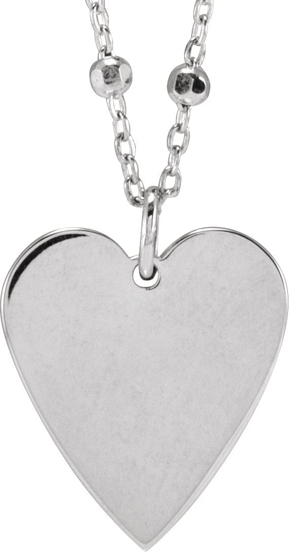 14K Gold Engravable Heart Necklace or Pendant – 15.6x12mm - White Gold