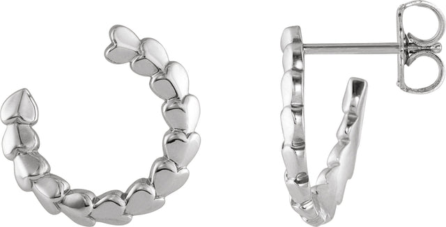 14K Gold Front-Back Heart Hoop Earrings - White Gold