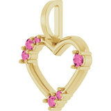 14K Gold Round Natural Pink Sapphire Accented Heart Pendant - Yellow Gold - view 5