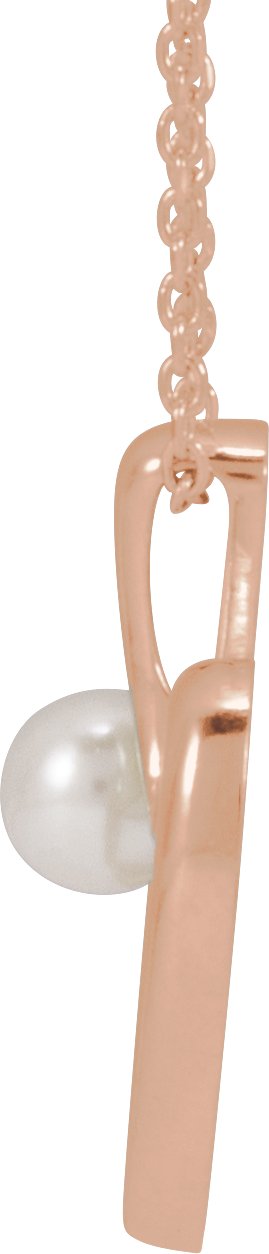 14K Gold Cultured White Akoya Pearl Pearl Heart Necklace or Pendant - Rose Gold - view 4