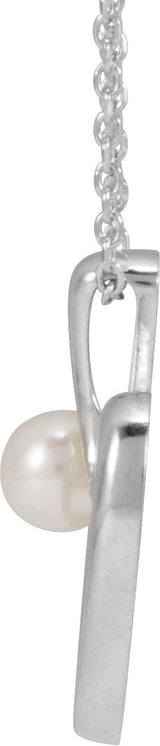 14K Gold Cultured White Akoya Pearl Pearl Heart Necklace or Pendant - White Gold - view 4