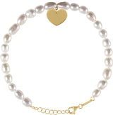 14K Gold Cultured White Freshwater Pearl Heart & Pearl Bracelet