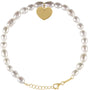 14K Gold Cultured White Freshwater Pearl Heart & Pearl Bracelet