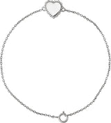 14K Gold Engravable Beaded Heart Bracelet - White Gold