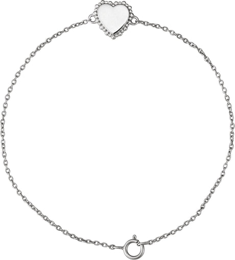 14K Gold Engravable Beaded Heart Bracelet - White Gold