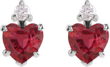Platinum Lab-Grown Ruby & Natural Diamond Accented Heart Earrings - view 6