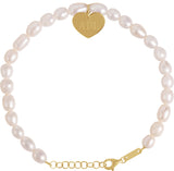 14K Gold Cultured White Freshwater Pearl Heart & Pearl Bracelet - view 3