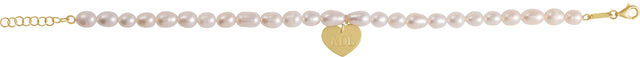 14K Gold Cultured White Freshwater Pearl Heart & Pearl Bracelet - view 4