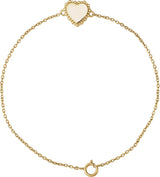 14K Gold Engravable Beaded Heart Bracelet - Yellow Gold