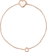 14K Gold Engravable Beaded Heart Bracelet - Rose Gold