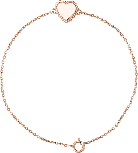14K Gold Engravable Beaded Heart Bracelet - Rose Gold