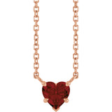 14K Gold Natural Mozambique Garnet Heart Solitaire Necklace - Rose Gold