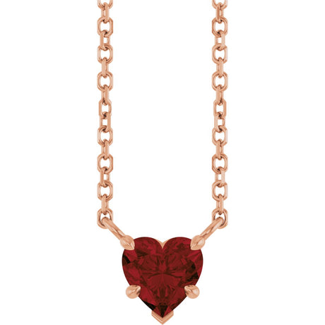 14K Gold Natural Mozambique Garnet Heart Solitaire Necklace - Rose Gold