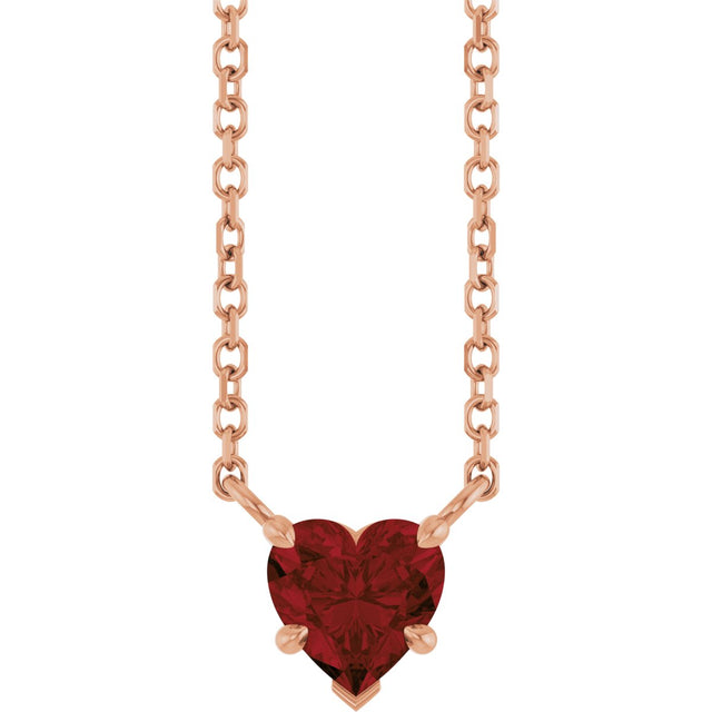 14K Gold Natural Mozambique Garnet Heart Solitaire Necklace - Rose Gold