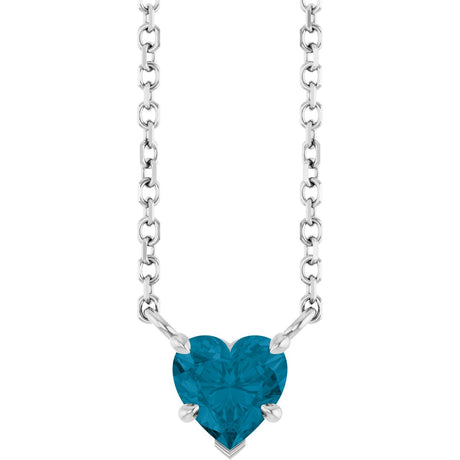 14K Gold Natural London Blue Topaz Heart Solitaire Necklace - White Gold