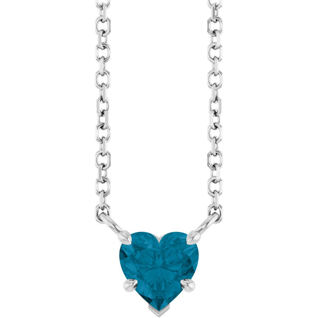 14K Gold Natural London Blue Topaz Heart Solitaire Necklace - White Gold