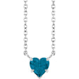Platinum Natural London Blue Topaz Heart Solitaire Necklace