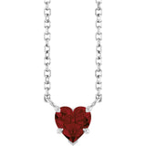 Platinum Natural Mozambique Garnet Heart Solitaire Necklace