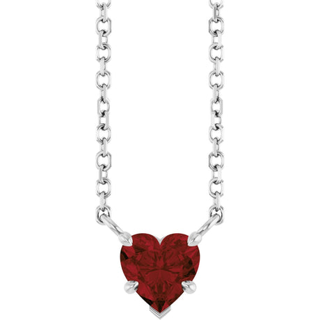 Platinum Natural Mozambique Garnet Heart Solitaire Necklace