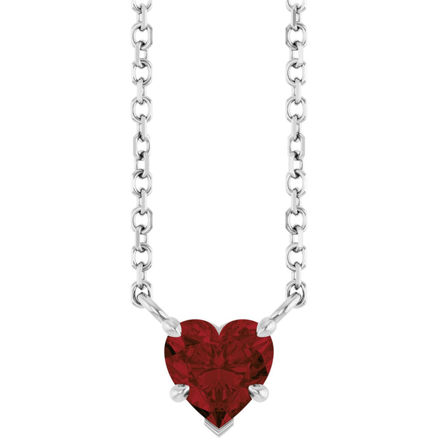 Platinum Natural Mozambique Garnet Heart Solitaire Necklace