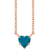 14K Gold Natural London Blue Topaz Heart Solitaire Necklace - Rose Gold