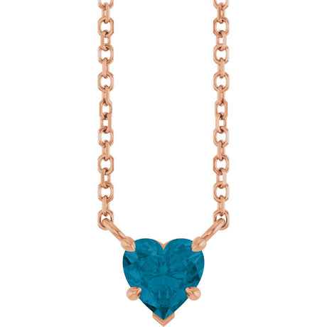 14K Gold Natural London Blue Topaz Heart Solitaire Necklace - Rose Gold