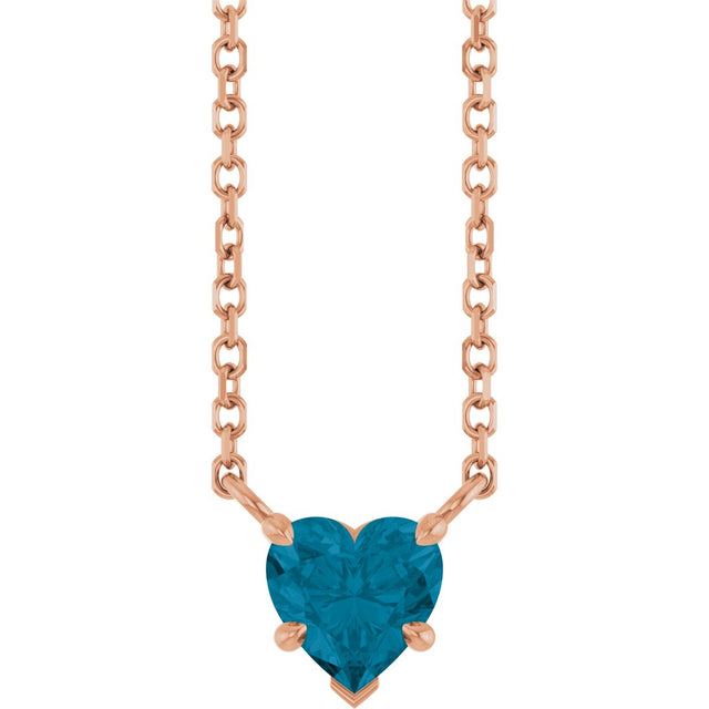 14K Gold Natural London Blue Topaz Heart Solitaire Necklace - Rose Gold