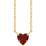 14K Gold Natural Mozambique Garnet Heart Solitaire Necklace - Yellow Gold