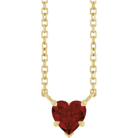 14K Gold Natural Mozambique Garnet Heart Solitaire Necklace - Yellow Gold