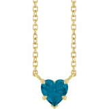 14K Gold Natural London Blue Topaz Heart Solitaire Necklace - Yellow Gold