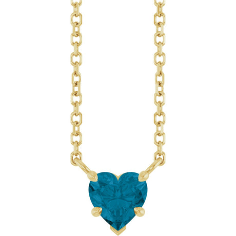 14K Gold Natural London Blue Topaz Heart Solitaire Necklace - Yellow Gold