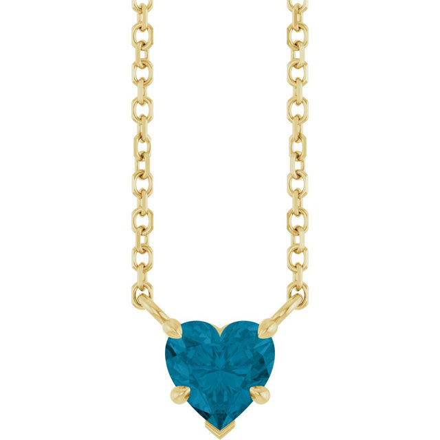 14K Gold Natural London Blue Topaz Heart Solitaire Necklace - Yellow Gold