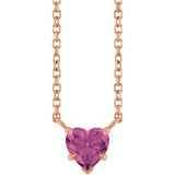 14K Gold Natural Pink Tourmaline Heart Solitaire Necklace - Rose Gold