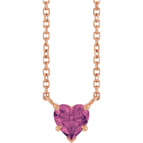 14K Gold Natural Pink Tourmaline Heart Solitaire Necklace - Rose Gold