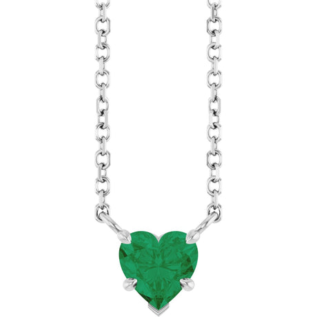 14K Gold Lab-Grown Emerald Heart Solitaire Necklace - White Gold