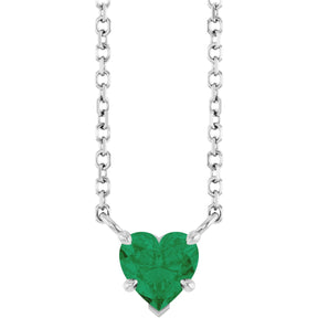 Platinum Lab-Grown Emerald Heart Solitaire Necklace