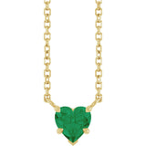 14K Gold Lab-Grown Emerald Heart Solitaire Necklace - Yellow Gold