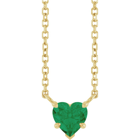 14K Gold Lab-Grown Emerald Heart Solitaire Necklace - Yellow Gold
