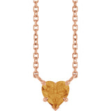 14K Gold Natural Citrine Heart Solitaire Necklace - Rose Gold