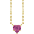 14K Gold Natural Pink Tourmaline Heart Solitaire Necklace - Yellow Gold