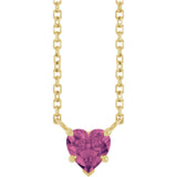 14K Gold Natural Pink Tourmaline Heart Solitaire Necklace - Yellow Gold