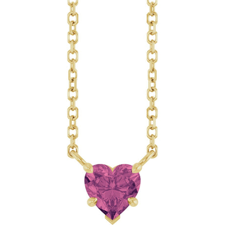 14K Gold Natural Pink Tourmaline Heart Solitaire Necklace - Yellow Gold
