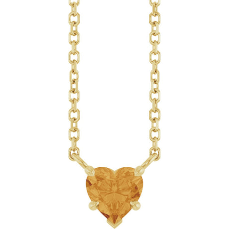 14K Gold Natural Citrine Heart Solitaire Necklace - Yellow Gold