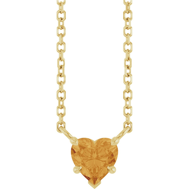 14K Gold Natural Citrine Heart Solitaire Necklace - Yellow Gold