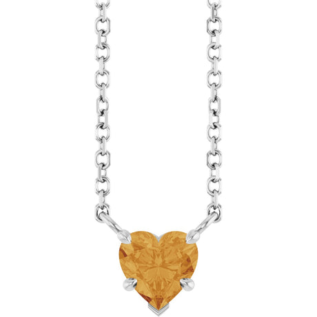 14K Gold Natural Citrine Heart Solitaire Necklace - White Gold